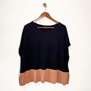 COS Navy Blue and Peach Boxy Short Sleeve Knit Top